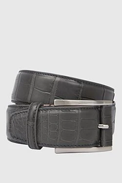 Gray crocodile leather belt for men