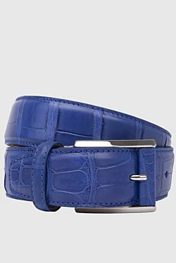 Crocodile leather belt blue for men