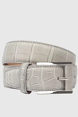 Gray crocodile leather belt for men