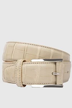 Beige crocodile leather belt for men