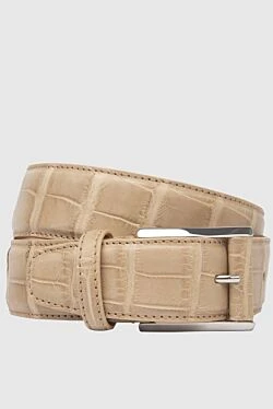 Beige crocodile leather belt for men