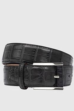 Black crocodile leather belt for men