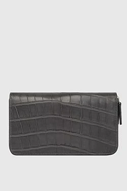 Men's gray alligator leather clutch