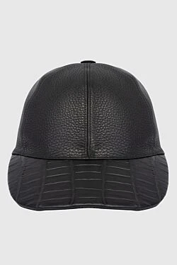 Black crocodile leather cap for men