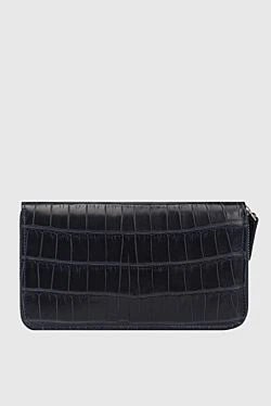 Blue men's crocodile leather clutch