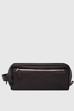 Brown calfskin cosmetic bag