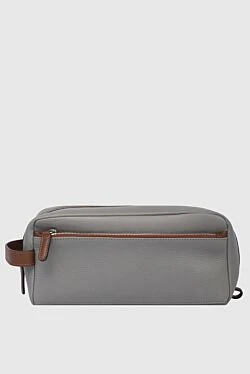 Gray calfskin cosmetic bag