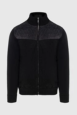 Jacket with fur made of genuine leather and cashmere black for men