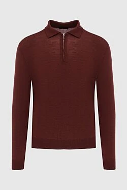 Wool long sleeve polo burgundy for men