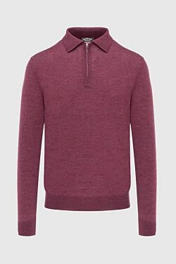 Wool long sleeve polo burgundy for men