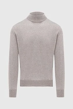 Men's jumper with a high stand-up collar made of wool, beige