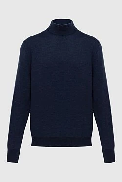 Men's jumper with a high stand-up collar made of wool, blue