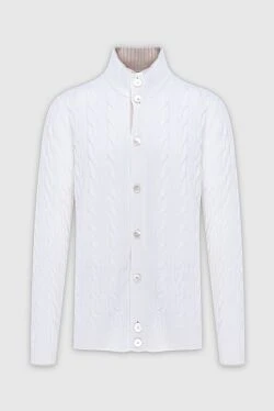 Wool, viscose and cashmere cardigan white for men