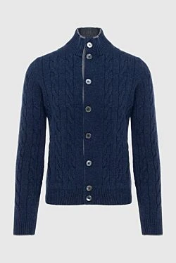 Wool, viscose and cashmere cardigan blue for men