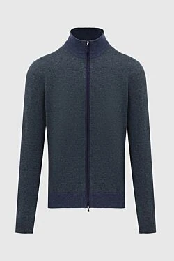 Wool, viscose and cashmere cardigan blue for men