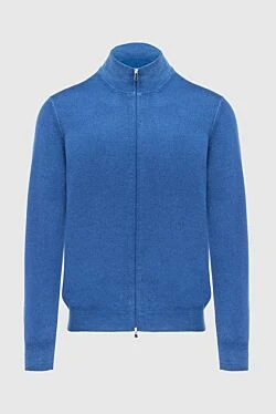 Blue wool cardigan for men