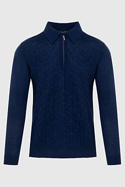 Long Sleeve Polo in Silk, Cashmere and Crocodile Blue for men