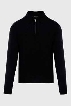 Long sleeve polo in silk, cashmere and crocodile skin black for men