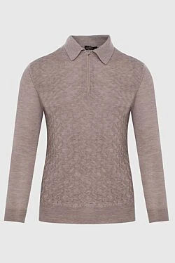 Long Sleeve Polo in Silk, Cashmere and Crocodile Beige for men