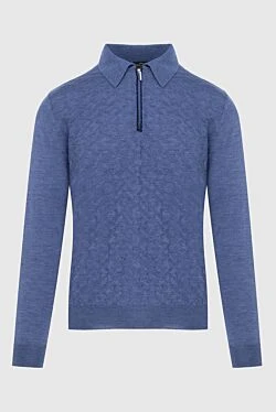 Long Sleeve Polo in Silk, Cashmere and Crocodile Blue for men