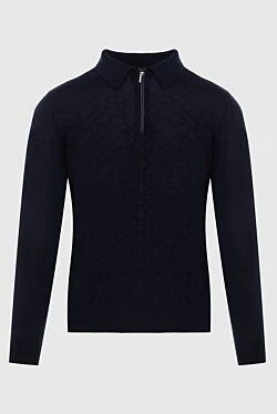 Long Sleeve Polo in Silk, Cashmere and Crocodile Blue for men