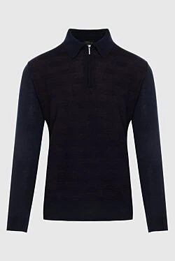 Long Sleeve Polo in Silk and Cashmere blue for men