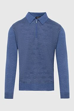 Long Sleeve Polo in Silk and Cashmere blue for men