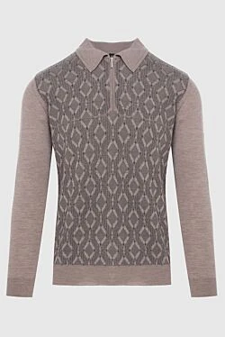 Long Sleeve Polo in Silk and Cashmere Beige for men