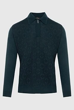 Long sleeve polo in silk and cashmere green for men