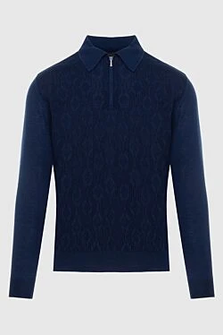 Long Sleeve Polo in Silk and Cashmere blue for men