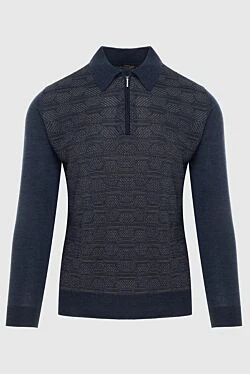 Long Sleeve Polo in Silk and Cashmere blue for men