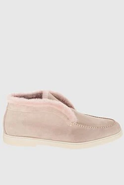 Beige suede and fur loafers for women