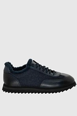 Wool, leather and fur sneakers blue for men