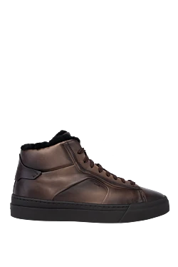 Brown leather sneakers for men