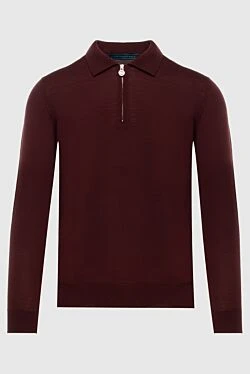 Wool long sleeve polo burgundy for men