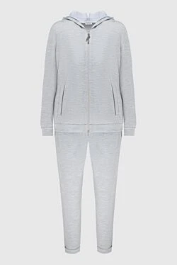 Хлопково-шелковый костюм светлого тона с эластичной отделкой