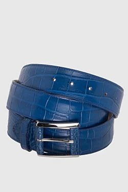 Crocodile leather belt blue for men