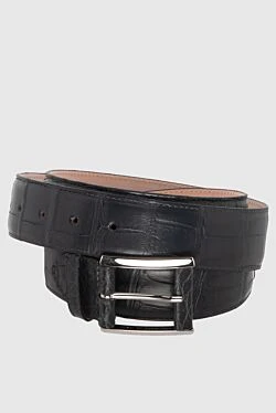 Gray crocodile leather belt for men