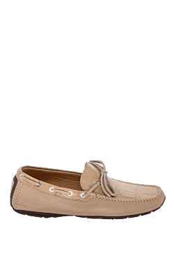 Moccasins for men made of genuine leather and beige alligator