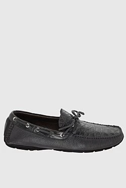 Moccasins for men made of genuine leather and gray alligator skin