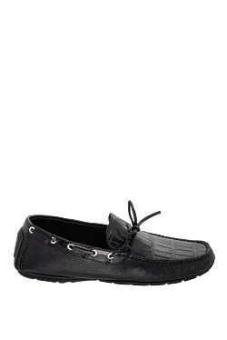 Men's moccasins made of genuine leather and black alligator skin