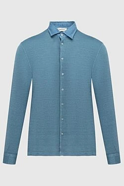 Men's blue linen and elastane shirt