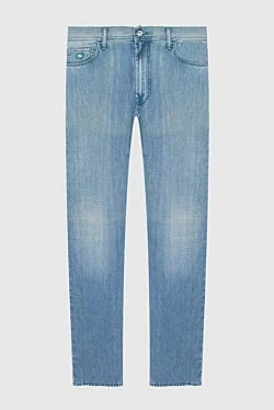 Джинсы из хлопка и льна голубые мужские