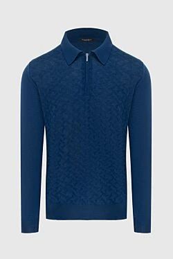 Long Sleeve Polo in Silk and Cashmere blue for men