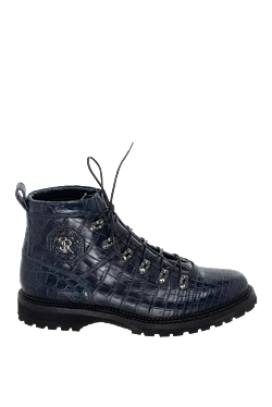 Ботинки из кожи аллигатора темно синего цвета на массивной подошве