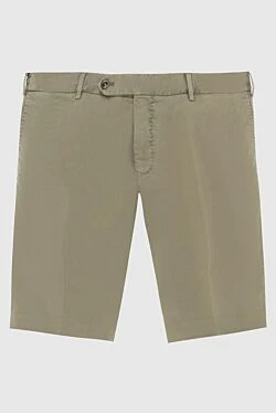 Green cotton and elastane shorts for men