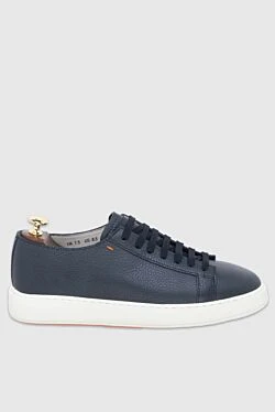 Blue leather sneakers for men