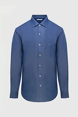 Men's deluxe shirt in deep blue with a pocket on the chest