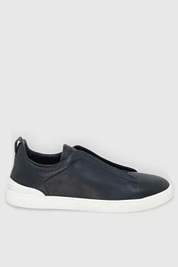 Blue leather sneakers for men