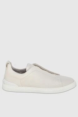 Beige leather sneakers for men